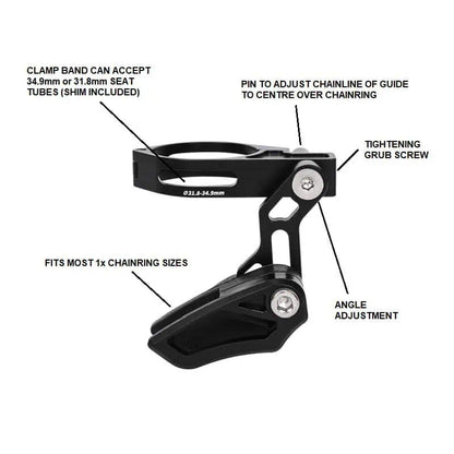 VEYGA CHAIN GUIDE CLAMP ON BLACK 31.8/34.9mm